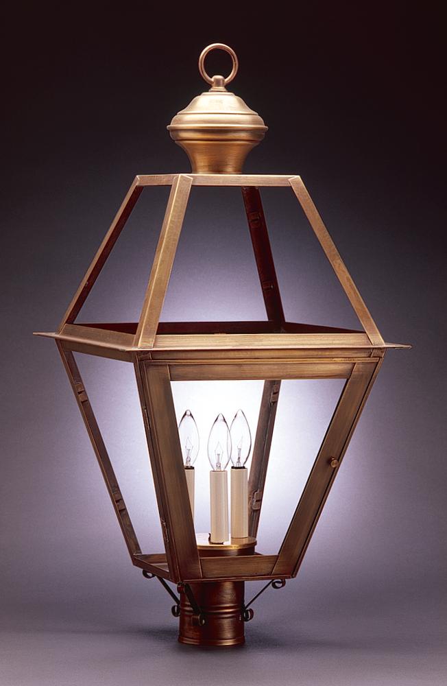 Post Dark Brass 3 Candelabra Sockets  Frosted Glass