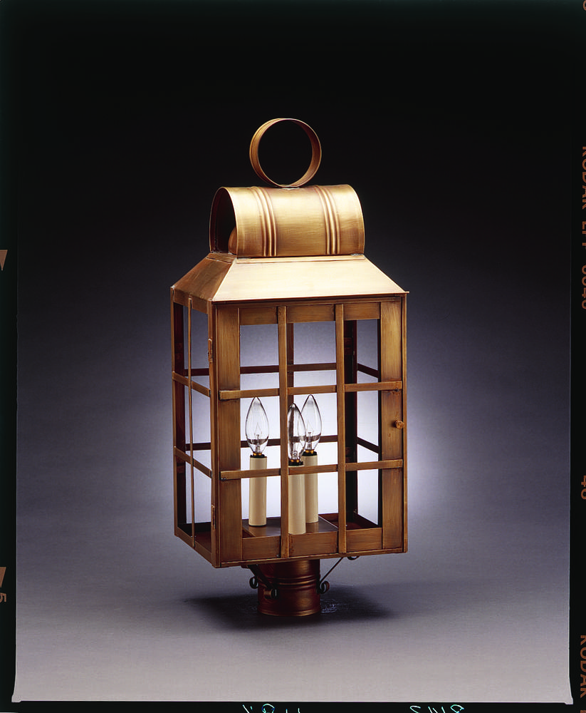 Culvert Top H-Bars Post Dark Antique Brass Medium Base Socket With Chimney Clear Glass